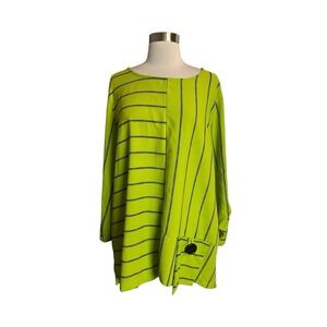 Ali Miles Tunic Top Plus Size 1X Green Black Striped Artsy Blouse